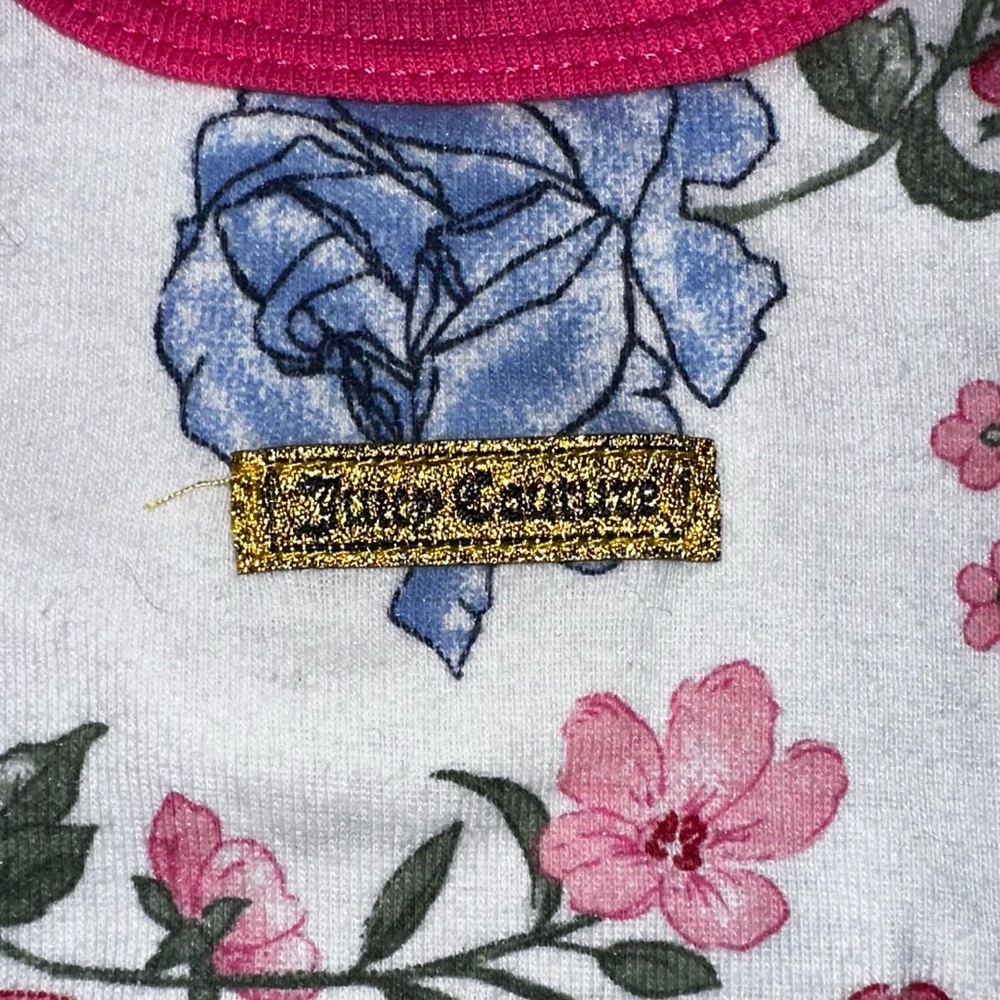 (C) 2017 Juicy Couture Pink and Blue Floral Baby Girl Onesie, Sz 12 Months